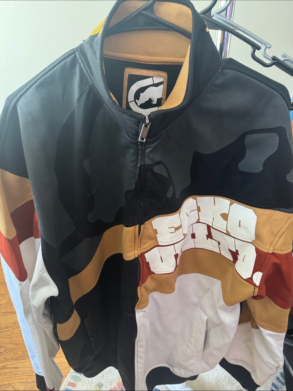 Ecko Unlimited Black, Tan, White & Red Colorblock Bomber Jacket